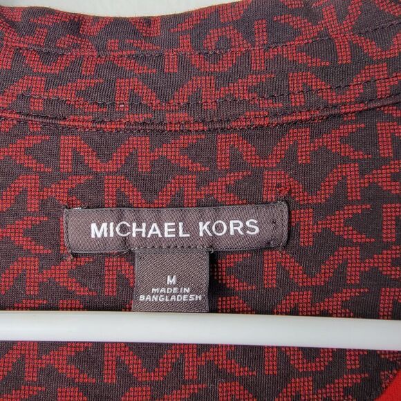 Michael Kors Men's Red & Black Signature Logo Monogram Polo Shirt Size Medium - Picture 8 of 9